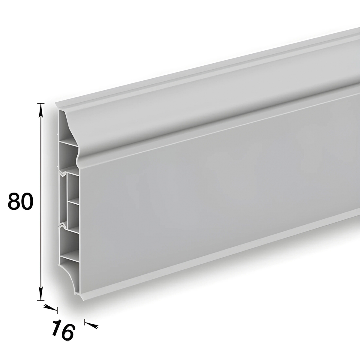 Плинтус напольный фигурный 80мм 2,2м "Идеал Дюра", 002 Светло-серый