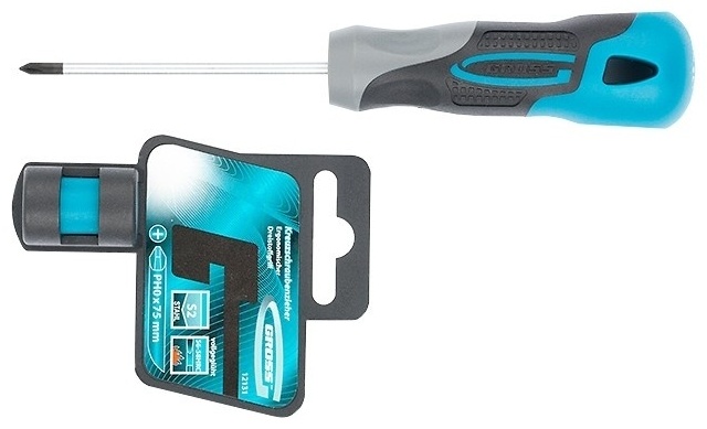 Отвертка, PH0x75 мм, S2, 3к рукоятка// Gross