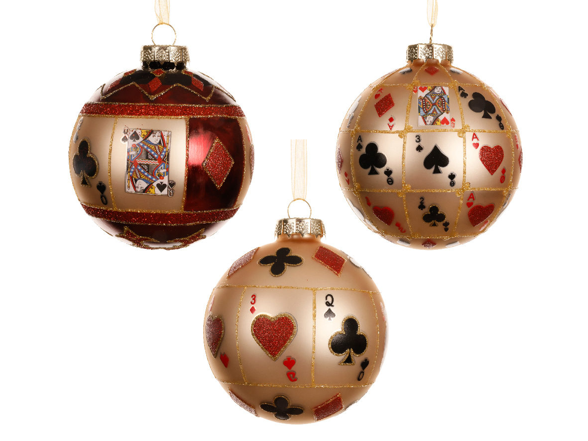 Шар елочный 8 см Игральные карты 3 вида в ассортименте 71002 Kmg