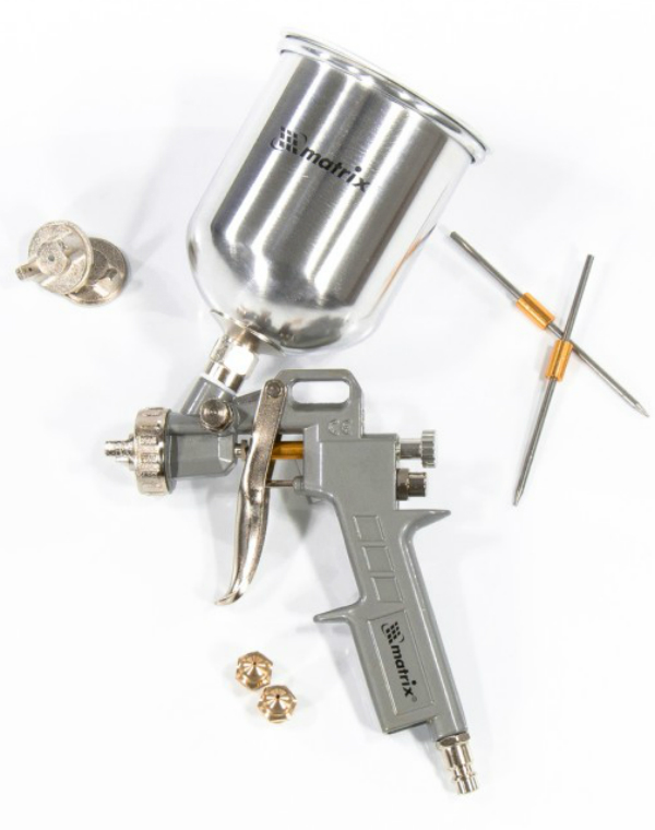 Краскораспылитель Matrix пневмат. с верхним бачком V=0,6л + сопла диаметром 1.2, 1.5 и 1.8мм