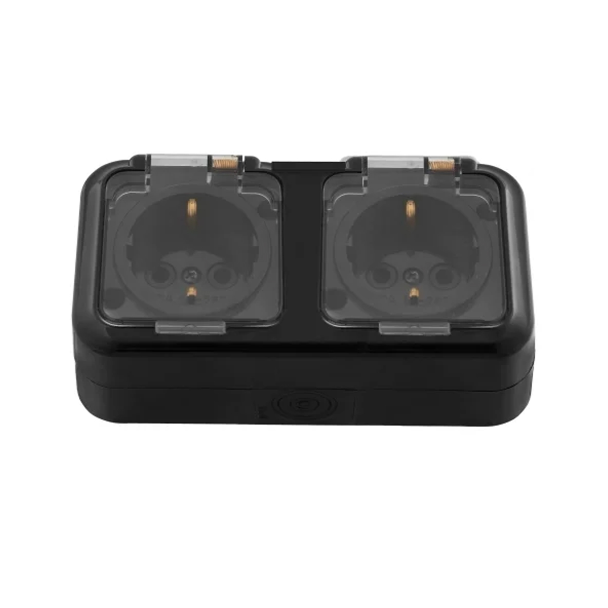 Розетка 2-ая (открытая, с/з, брызг. защ.) черная, Пралеска Аква, Bylectrica, арт.РА16-303чер