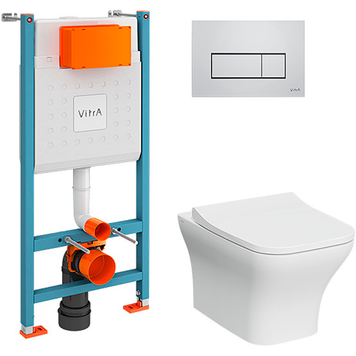 Унитаз подвесной Vitra Zentrum Round безободковый, кнопка хром (9875B003-7201)