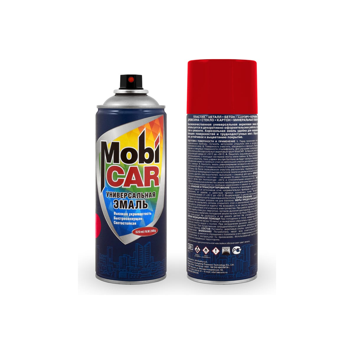 Аэрозольная эмаль универсальная MobiCAR, 520 мл, RAL 3020, транспортный красный глянцевый