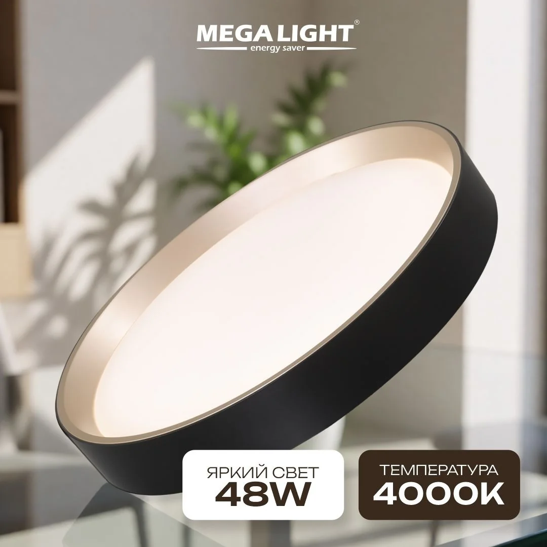 Светильник светодиодный накладной LED ДПО VIBE (черный + золото) 48W 3600Lm d390x75 4000K IP20 MEGAL