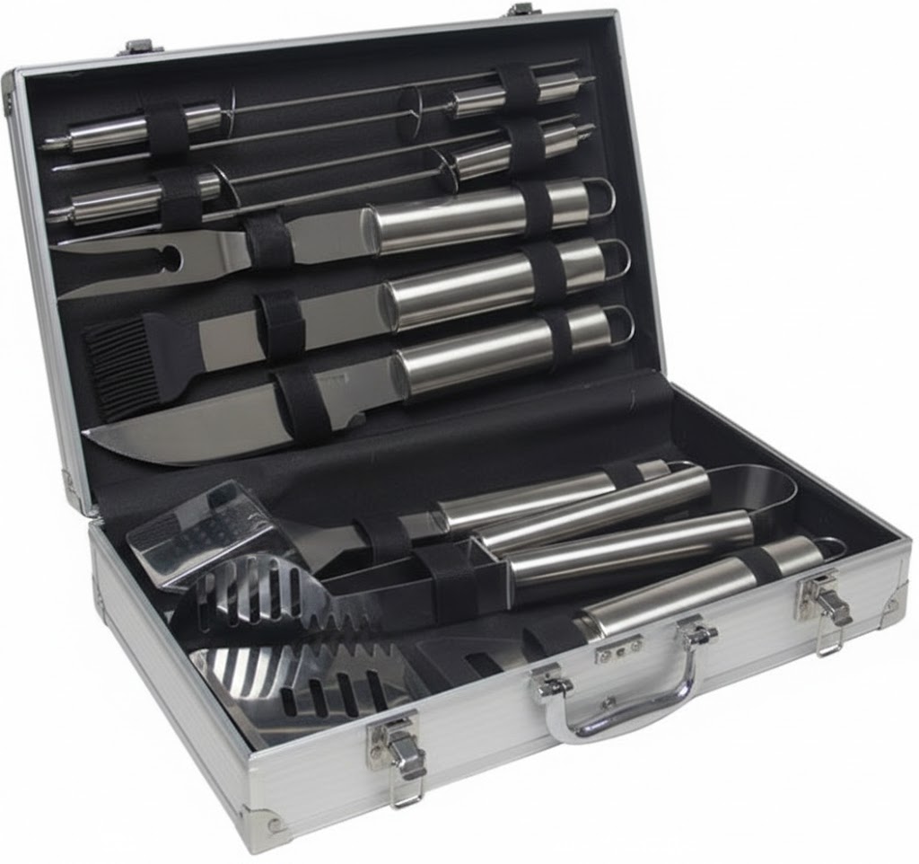 Набор инструментов для барбекю 8 предметов в металлическом чемодане AL-10 CN