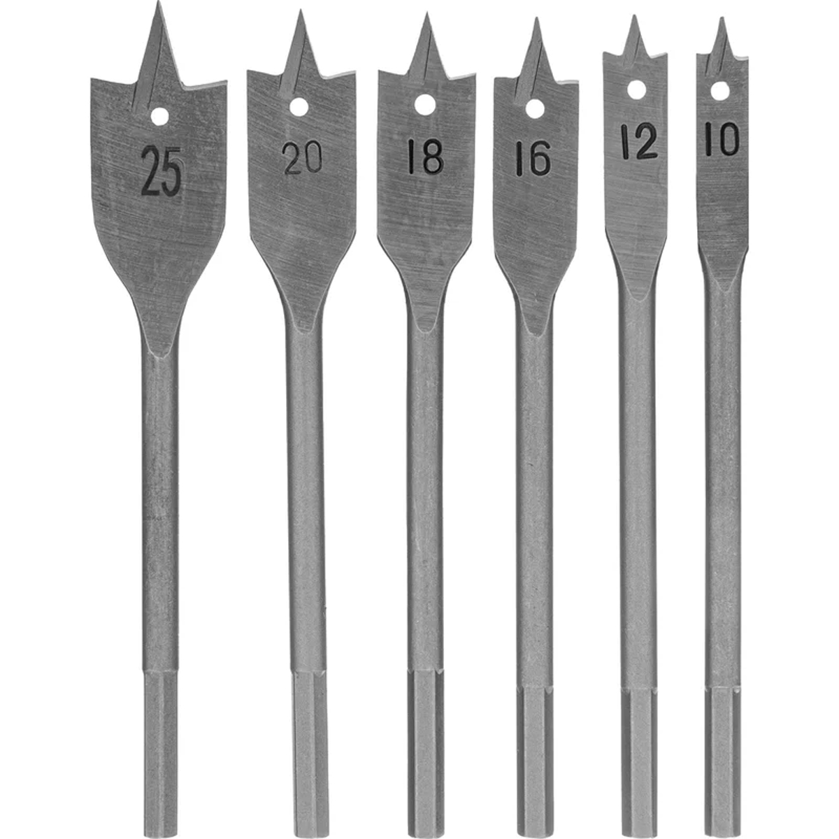 Набор сверл перовых по дереву, 10-12-16-18-20-25 мм, 6 шт. 6-гранный хвостовик// SPARTA