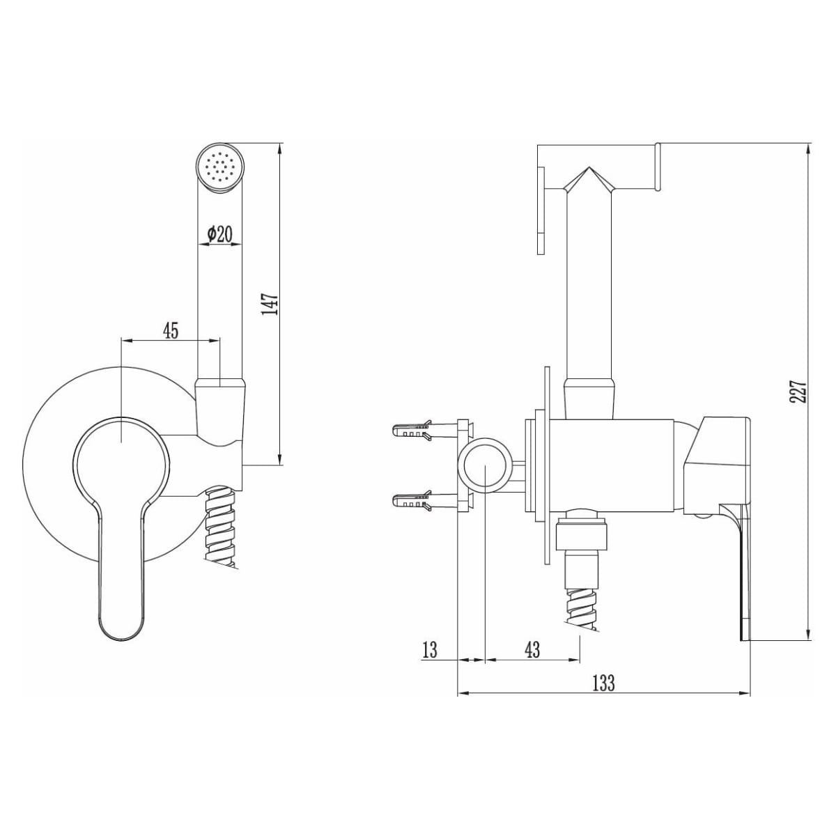 Гигиенический душ со смесителем, встраиваемый, хром ESKO SMH01