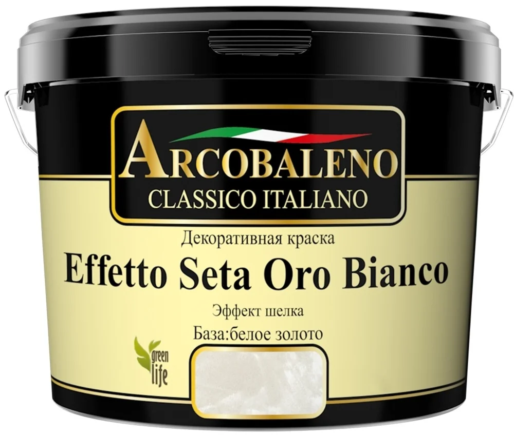 Краска декоративная "Arcobaleno Effetto Seta Oro Bianco" база: белое золото 1 кг