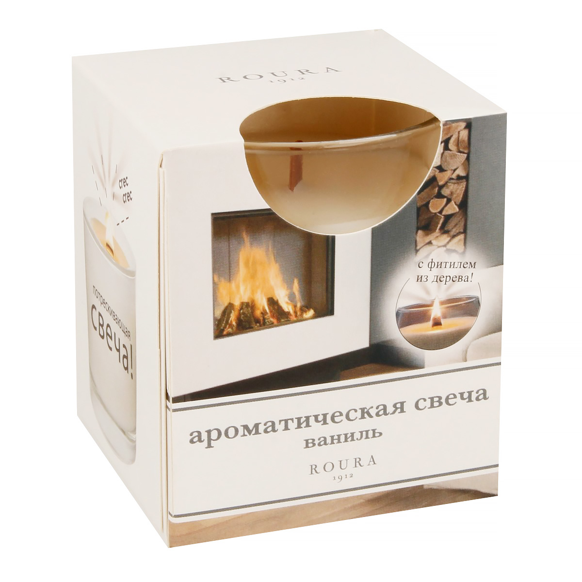 Аромасвеча ROURA в стакане Ваниль с фитилем из дерева 8,5х7 см 130 гр 403721.170
