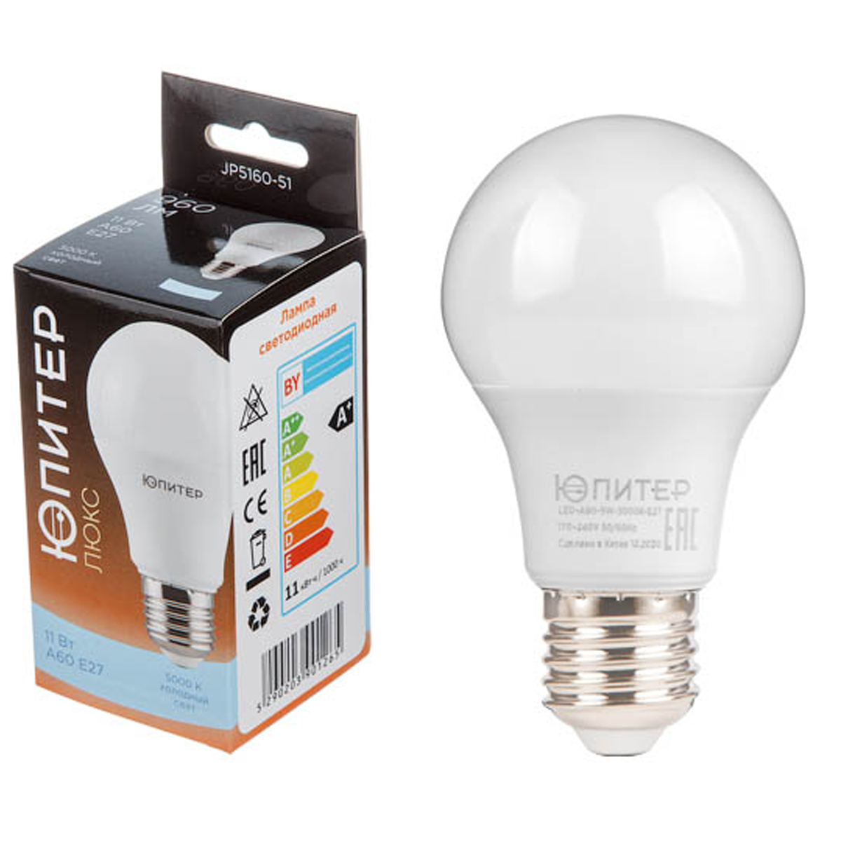 Лампа светодиодная A60 СТАНДАРТ 11 Вт 170-240В E27 5000К ЮПИТЕР ЛЮКС, арт.JP5160-51