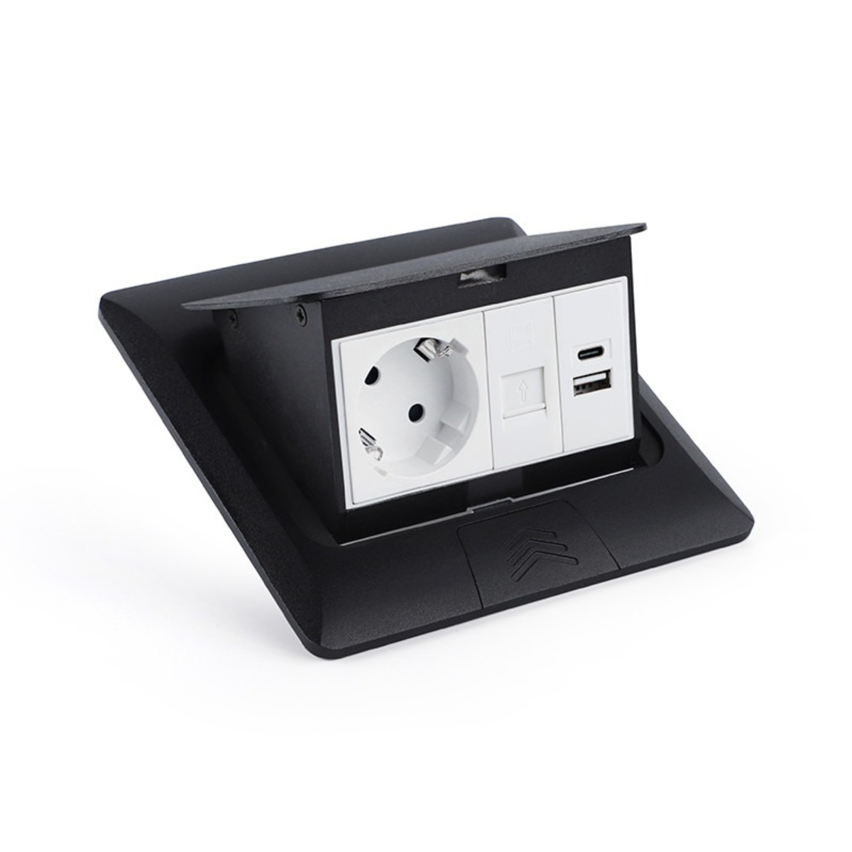 Лючок напольный/настольный на 4 модуля, металл, чёрный