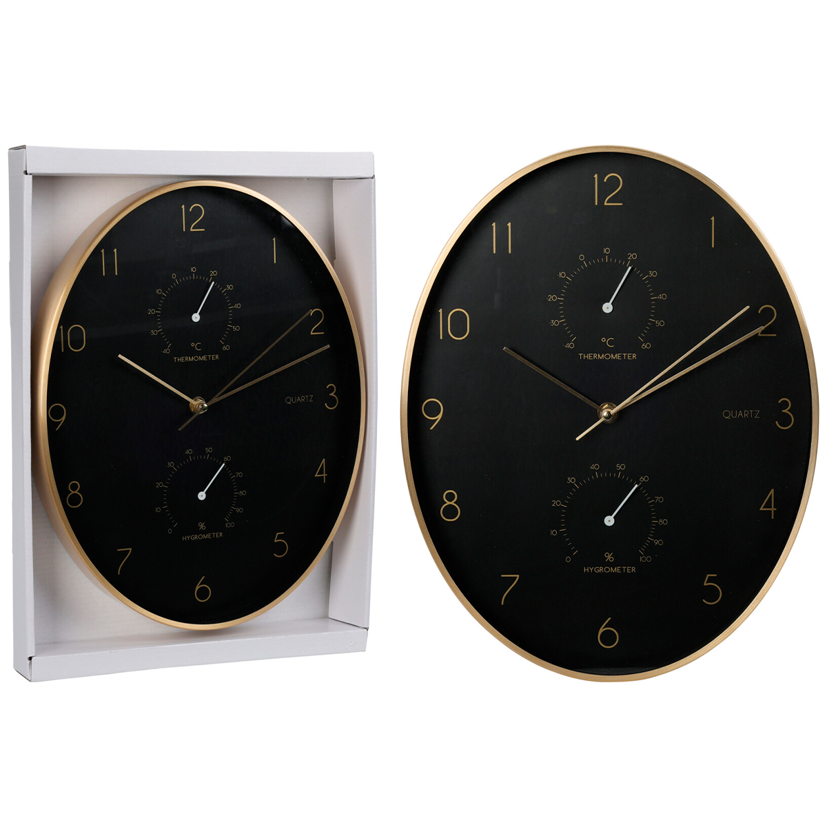 Часы настенные овальные 34,5х27,1х4,2 см с гигрометром и термометром серые 837362260 К