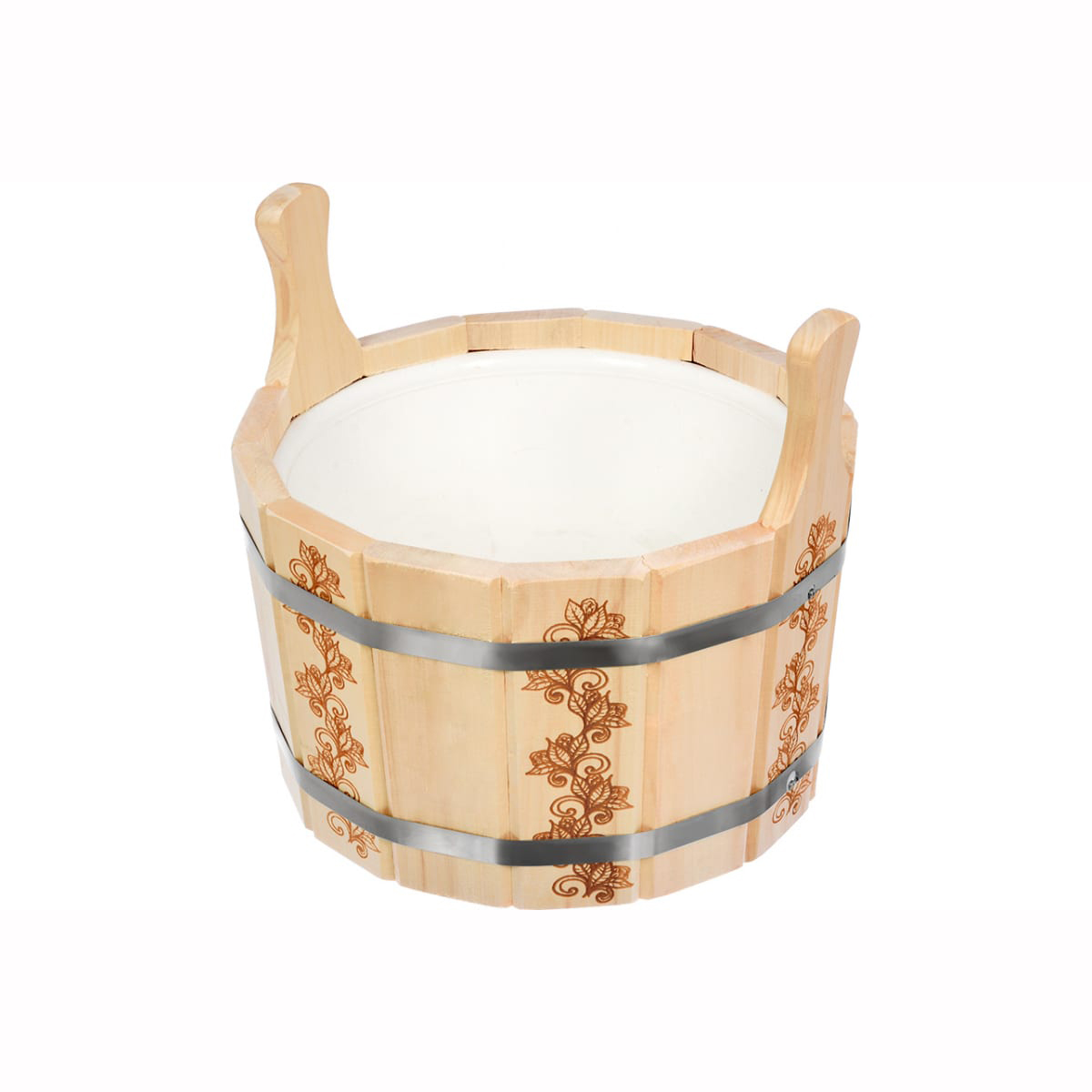Ушат шайка Банные штучки, Цветочный орнамент с пластиковой вставкой 9 л липа 32696