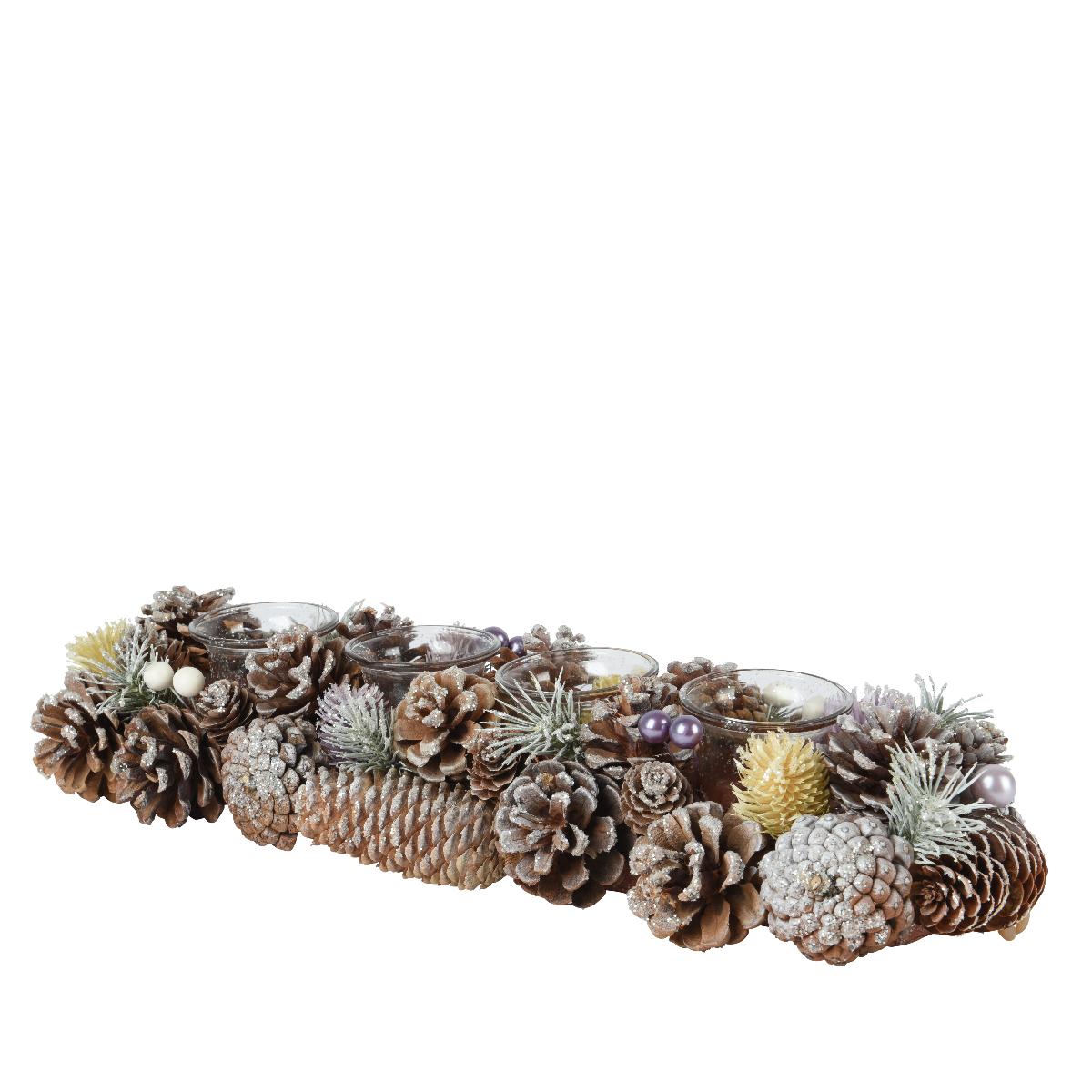 Подсвечник Новогодний с шишками и листьями Kaemingk 15х45х9 см 529880 Подсвечник Новогодний с шишками и листьями Kaemingk 15х45х9 см 529880