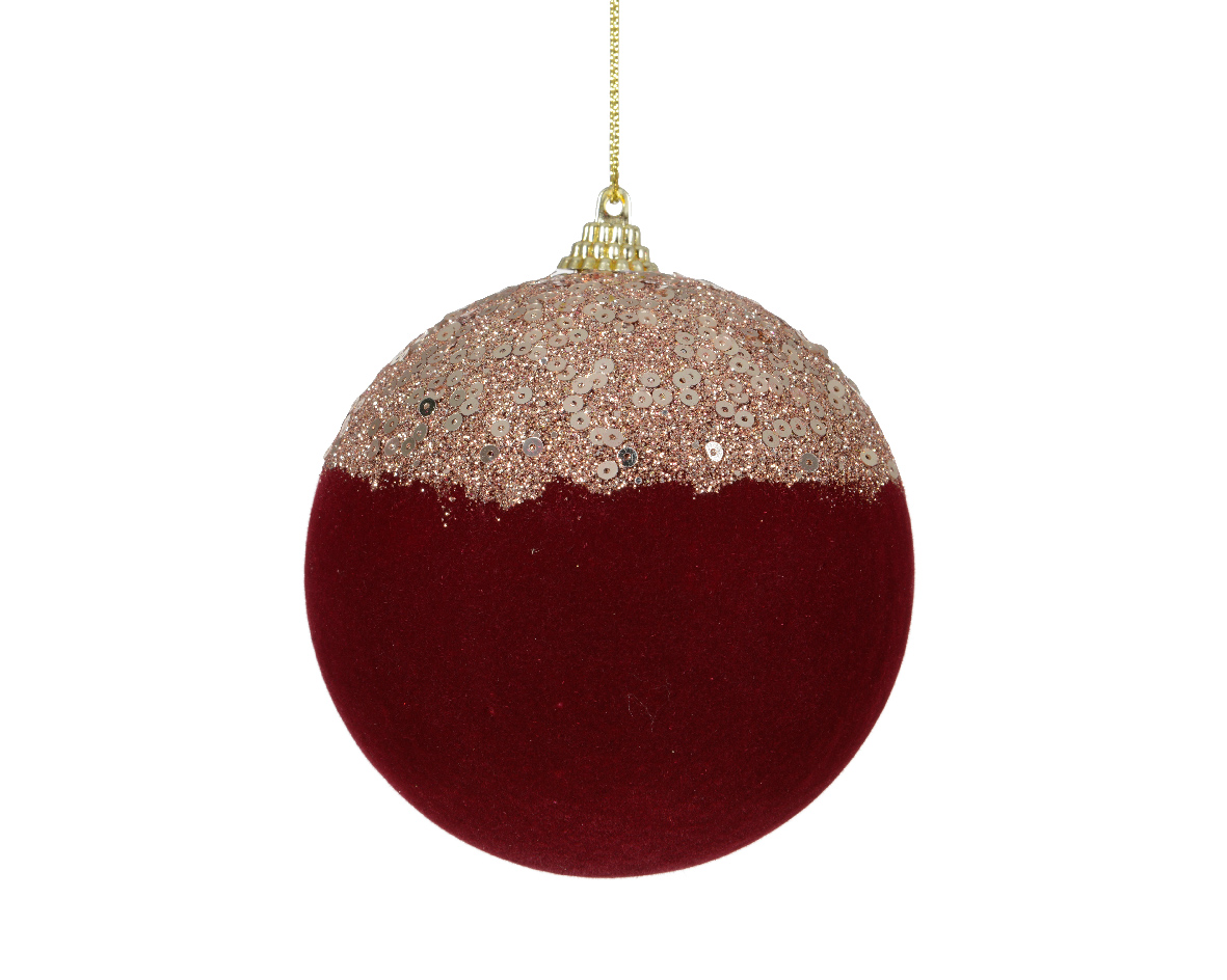 Шар елочный 10 см Красный бархат с блестками 451877 Kmg