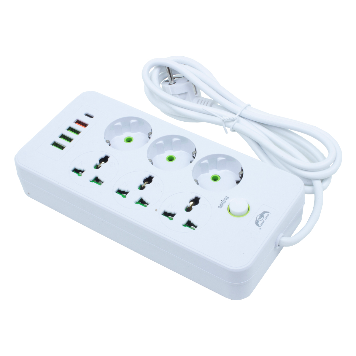 Удлинитель EU-2526U (2м) европейская вилка (белый)