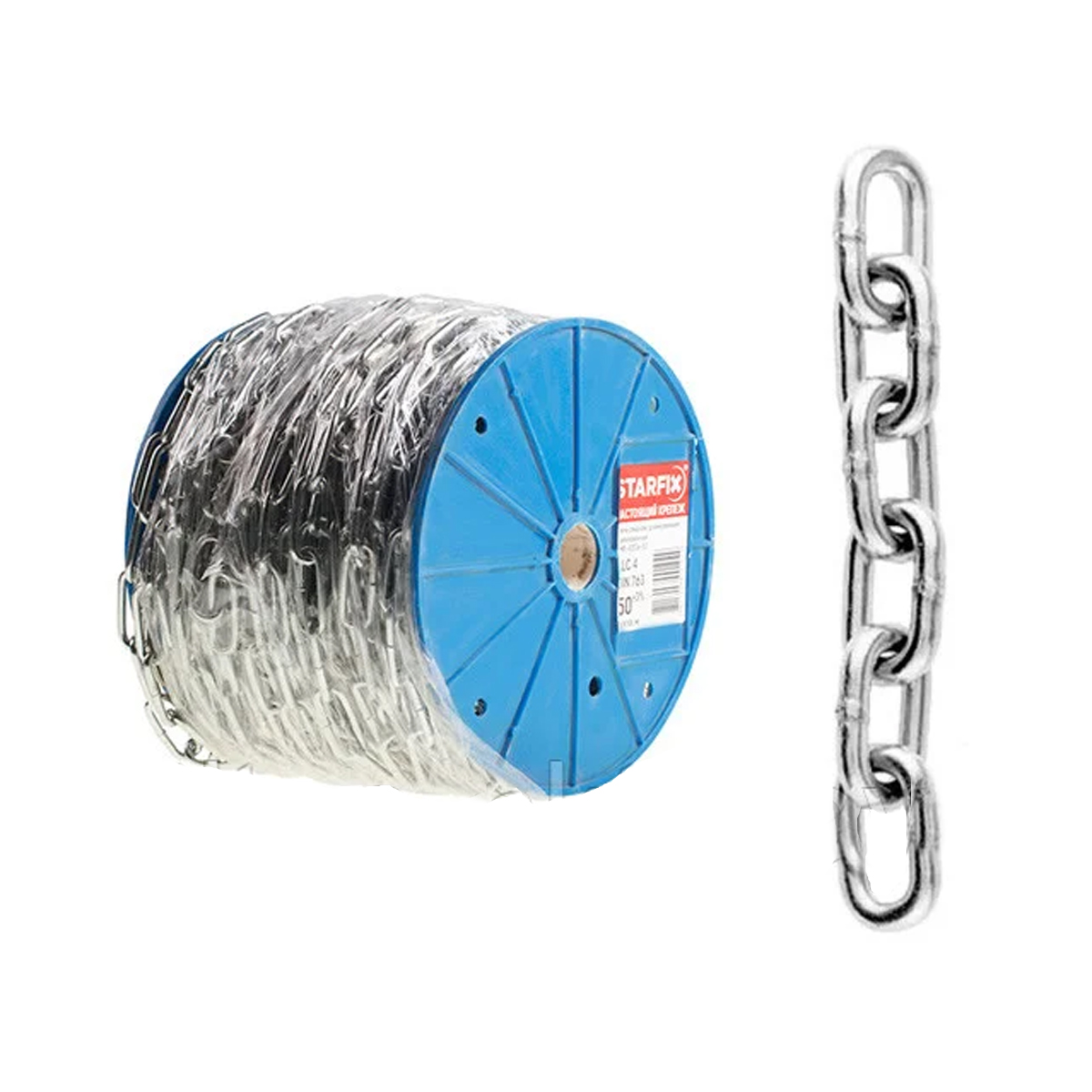 Цепь сварная короткозвенная, оцинк. М6 DIN 766 (бухта 20 м) STARFIX, арт.SMP-63686-20 Цепь сварная короткозвенная, оцинк. М6 DIN 766 (бухта 20 м) STARFIX, арт.SMP-63686-20
