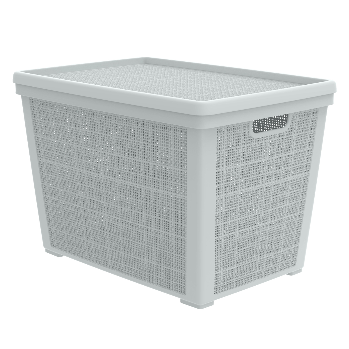 Корзина Альт-Пласт Лён для хранения с крышкой плетёная 65л серый АП 477