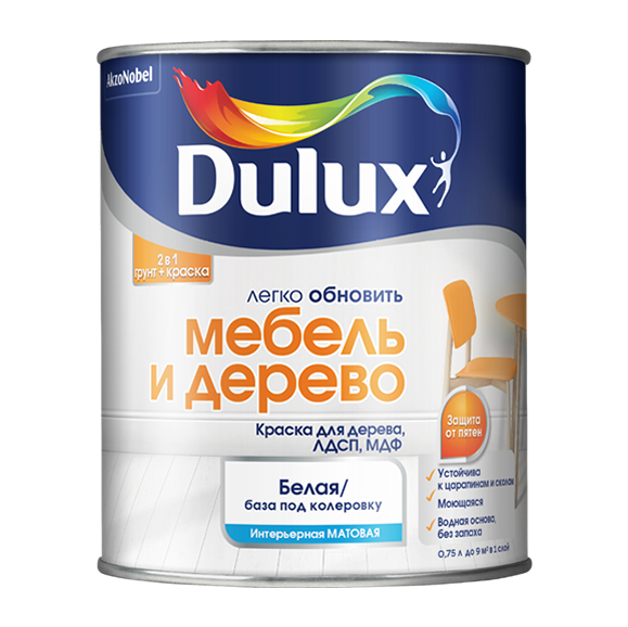 Краска Dulux Мебель и Дерево мат BC 0,75л