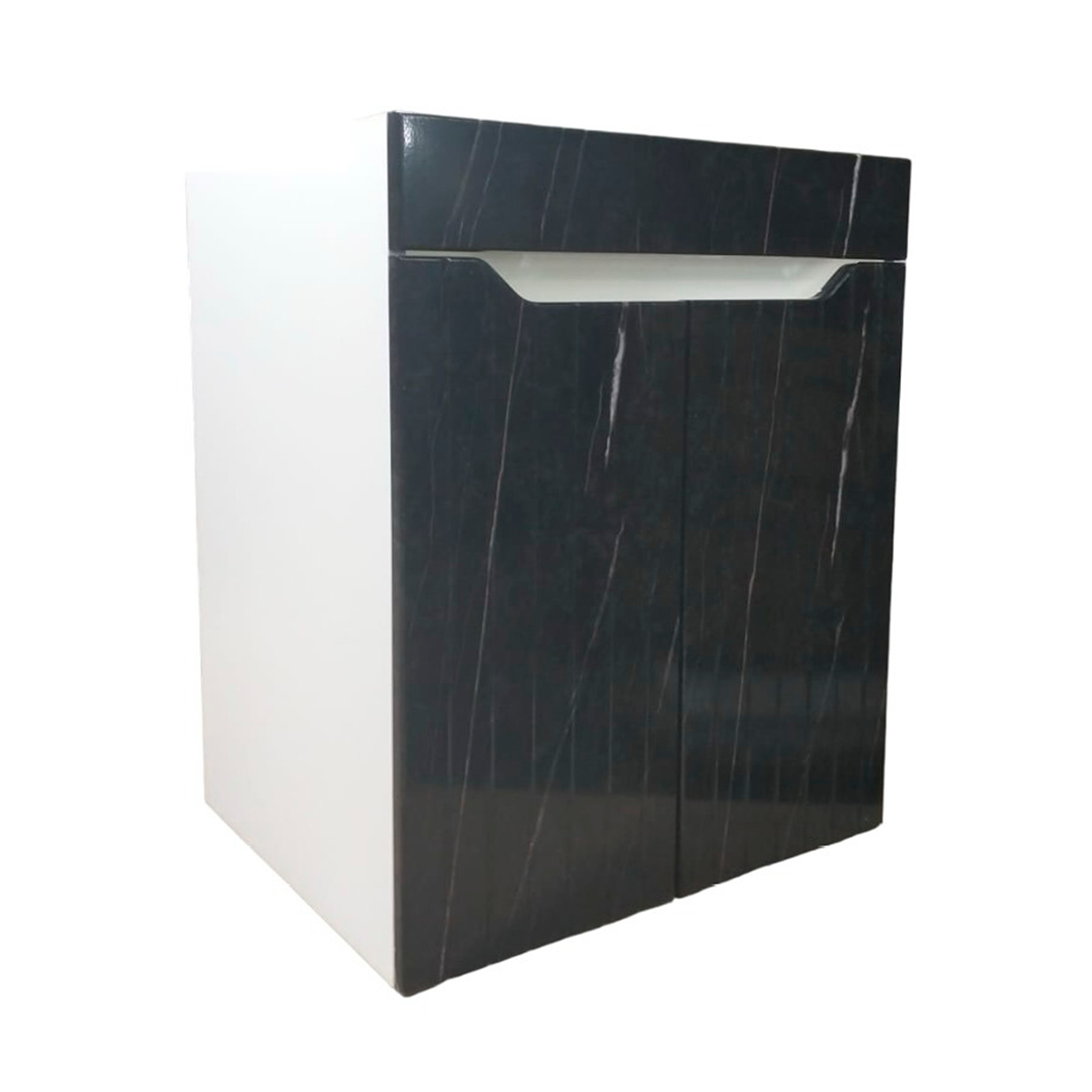 Тумба Модерн Геометрия Вертикаль X4 Breeze 60, напольная, 2 двери, мрамор черный глянец / белый