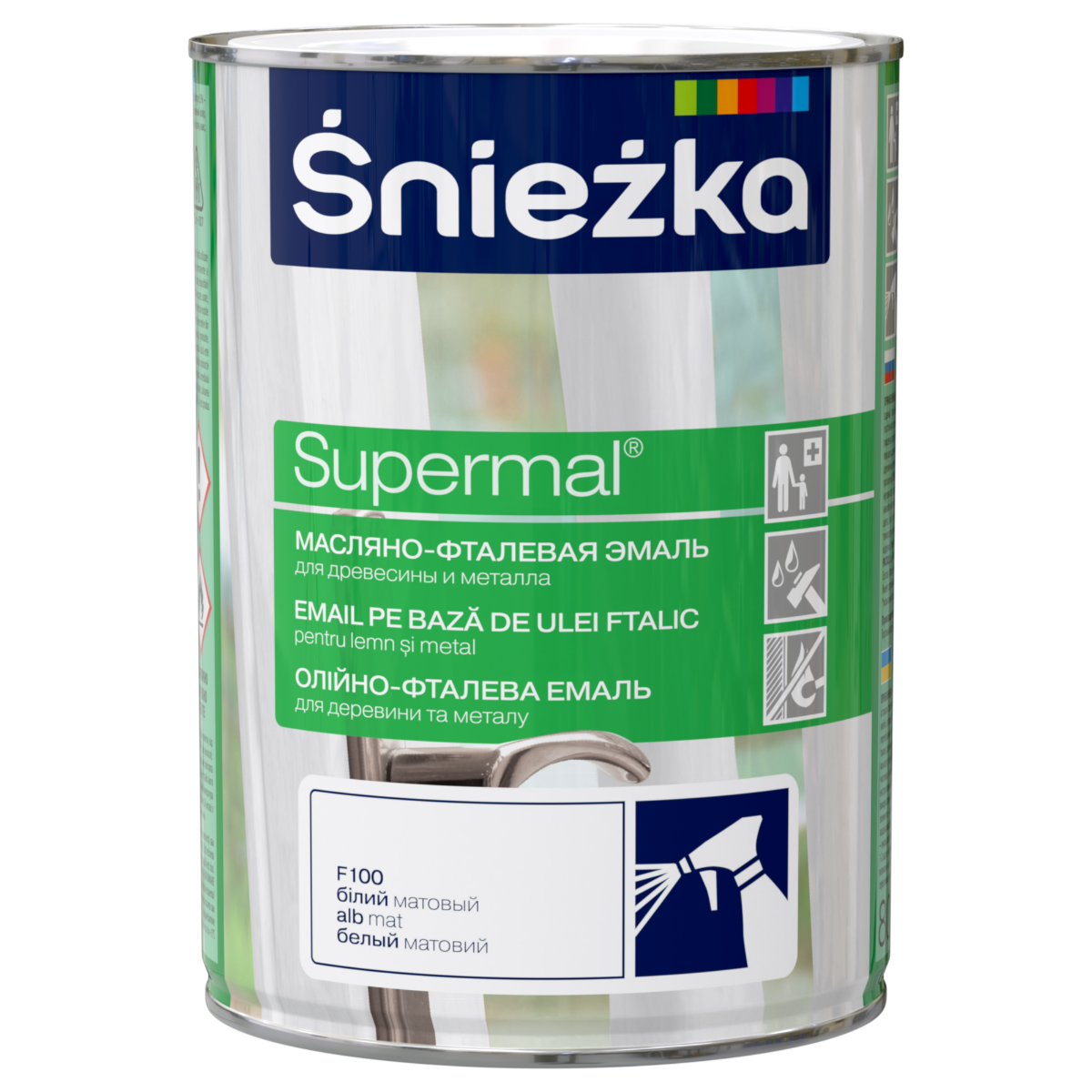 Эмаль масляно-фталевая для деревесины и металла Supermal белый RAL9003 0,8л