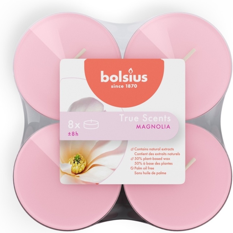 Набор свечей в гильзах Bolsius 8 шт 60 мм 8 ч.Магнолия
