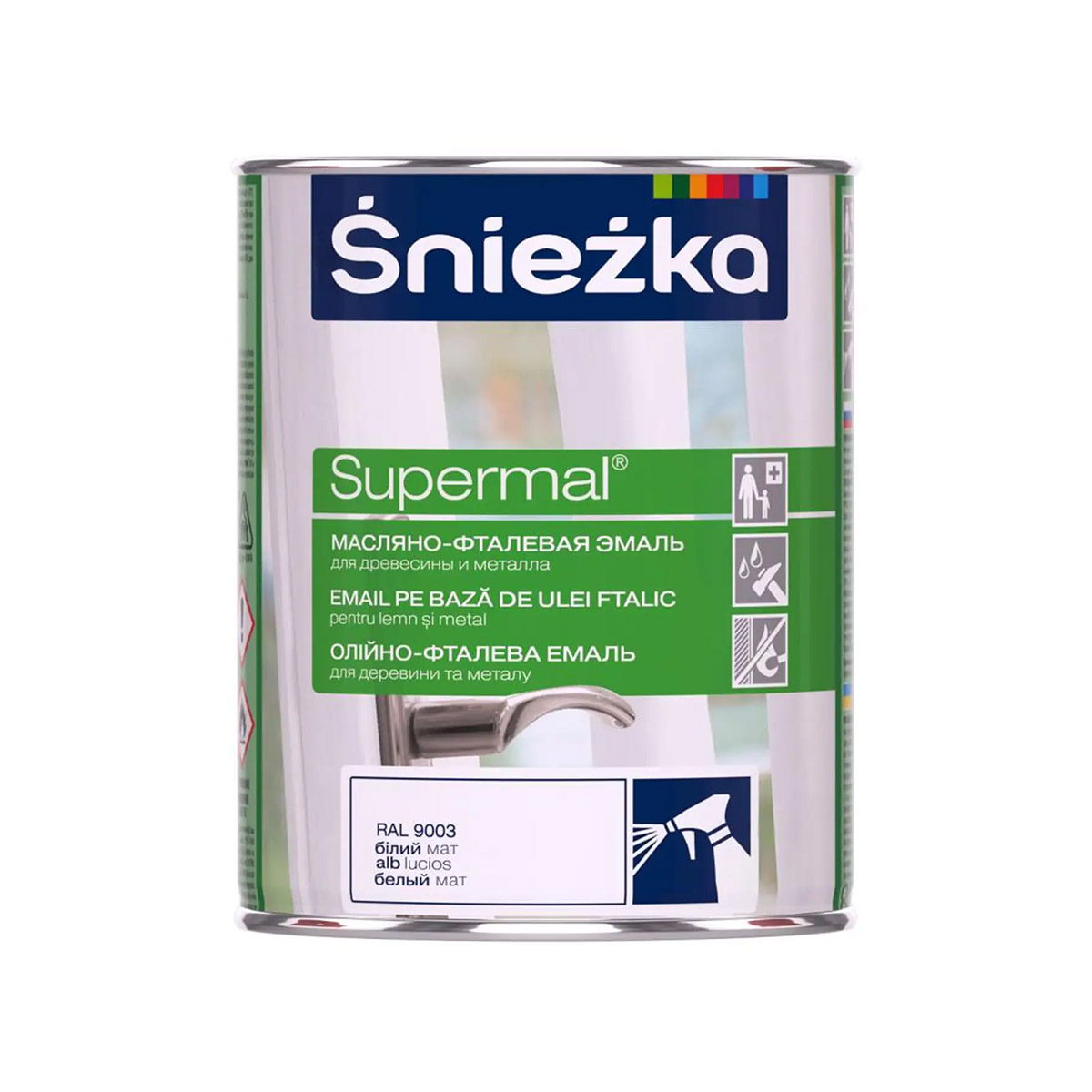 Эмаль масляно-фталевая для деревесины и металла Supermal белый мат F100 0,8л