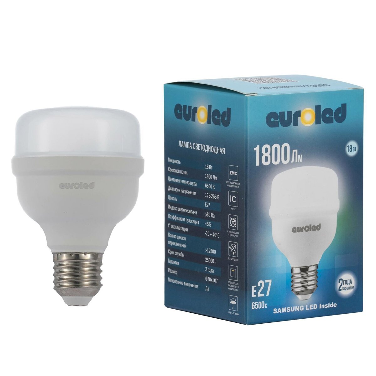 Лампа светодиодная Euroled T70 18W 6500K E27 матовая