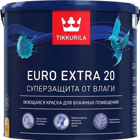 Краска для влажных помещений EURO EXTRA 20 С п/мат 2,7л Краска для влажных помещений EURO EXTRA 20 С п/мат 2,7л