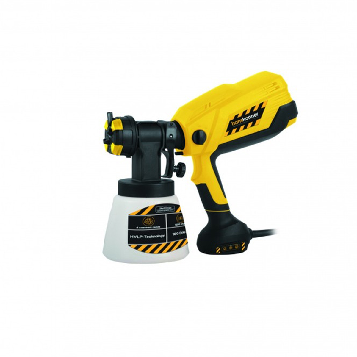 Краскопульт Hanskonner, 750Вт, 0-1200 мл/мин, 22kPa, 1л, HVLP, шнур 4м, МАЛОШУМНЫЙ