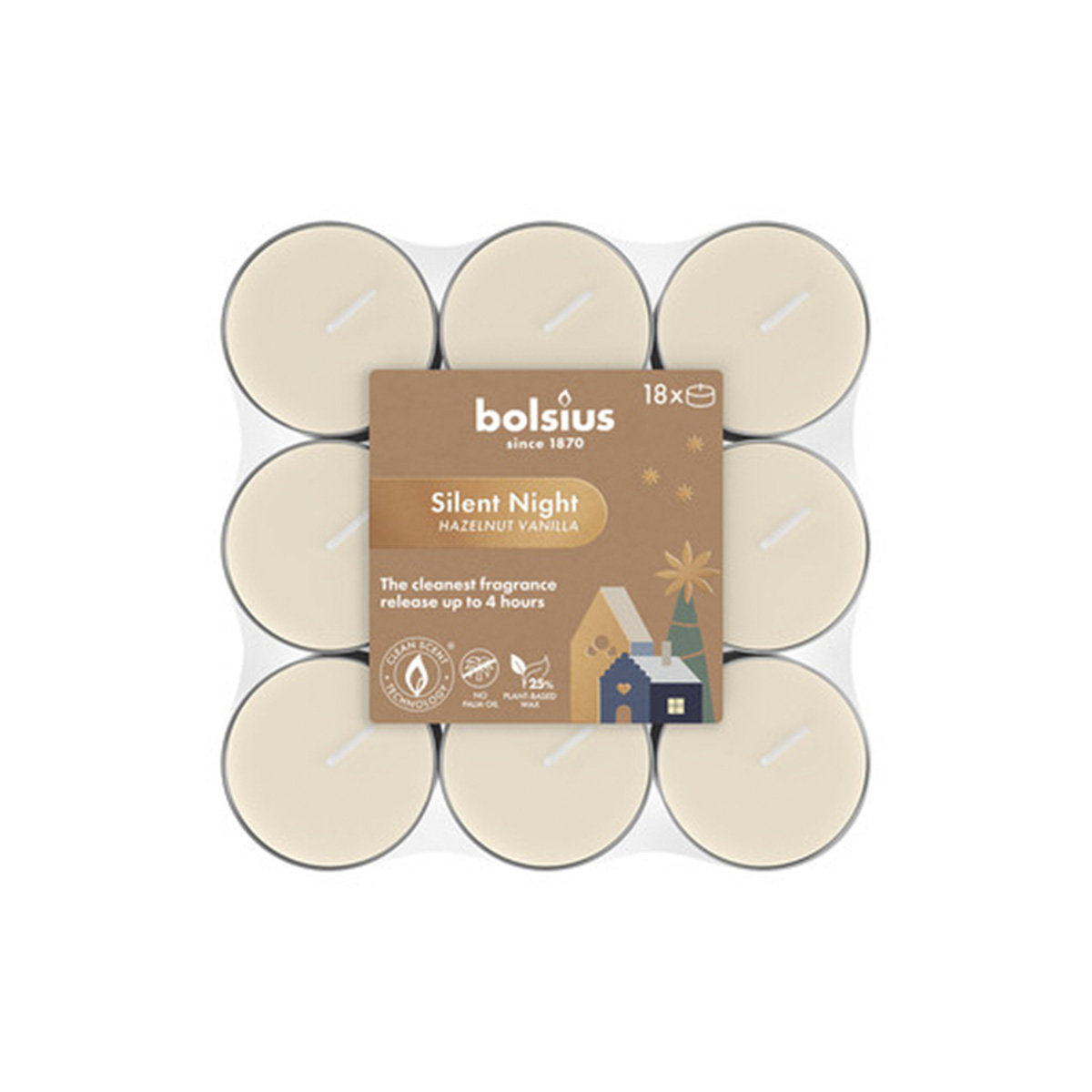Набор чайных свечей Bolsius 18 шт Silent Night , Caramel