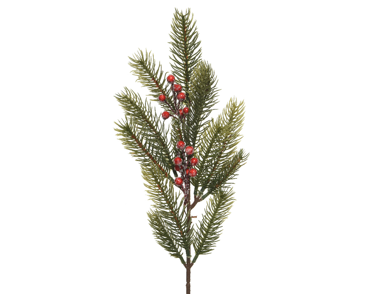 Ветка хвойная с красными ягодами 6х12х49 см 681025 Kmg