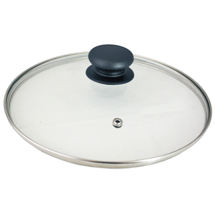 Крышка с ручкой стеклянная с широким металлическим ободком 24 см низкая 5524