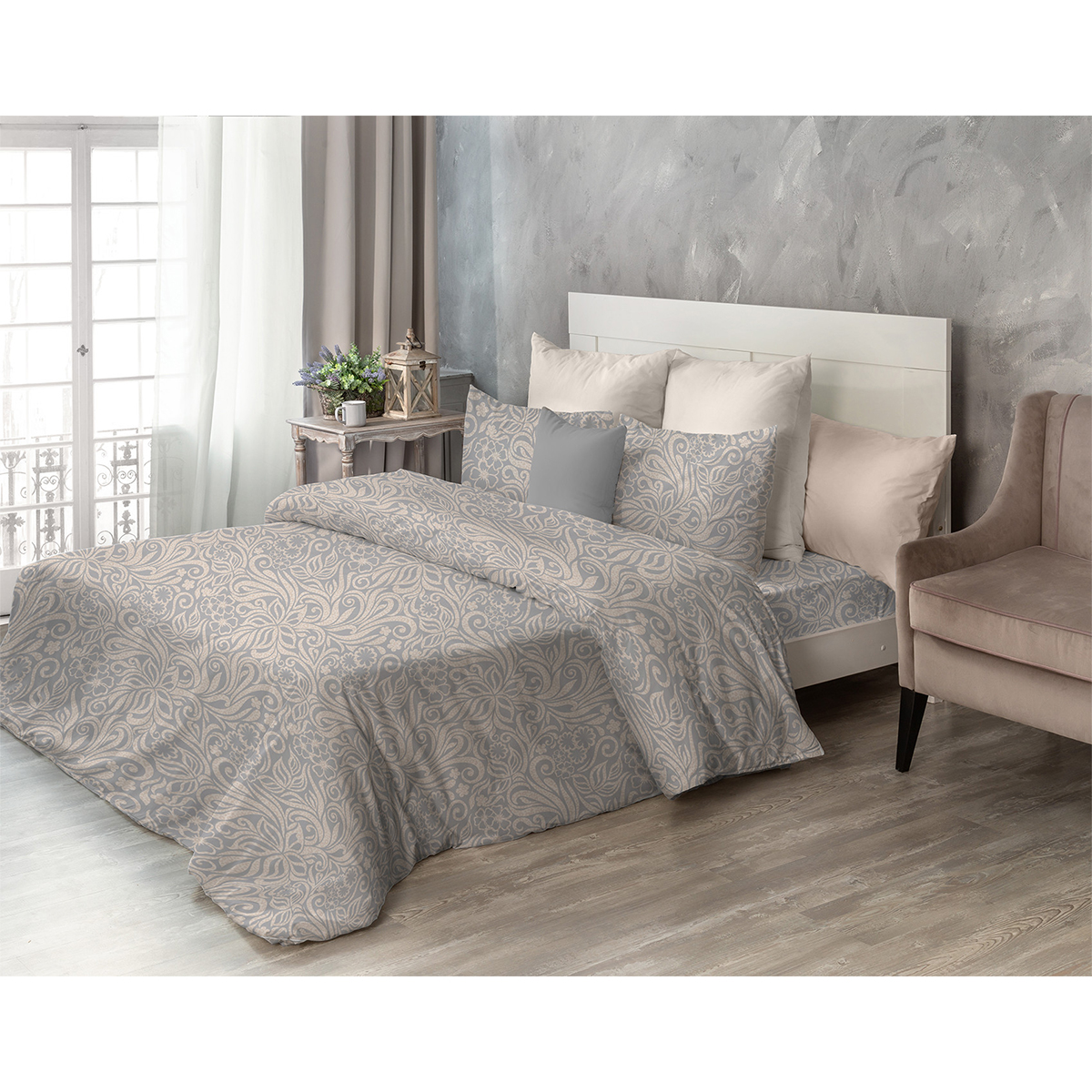 Комплект постельного белья Самойловский Текстиль Тиана евро 50х70 бязь 762945