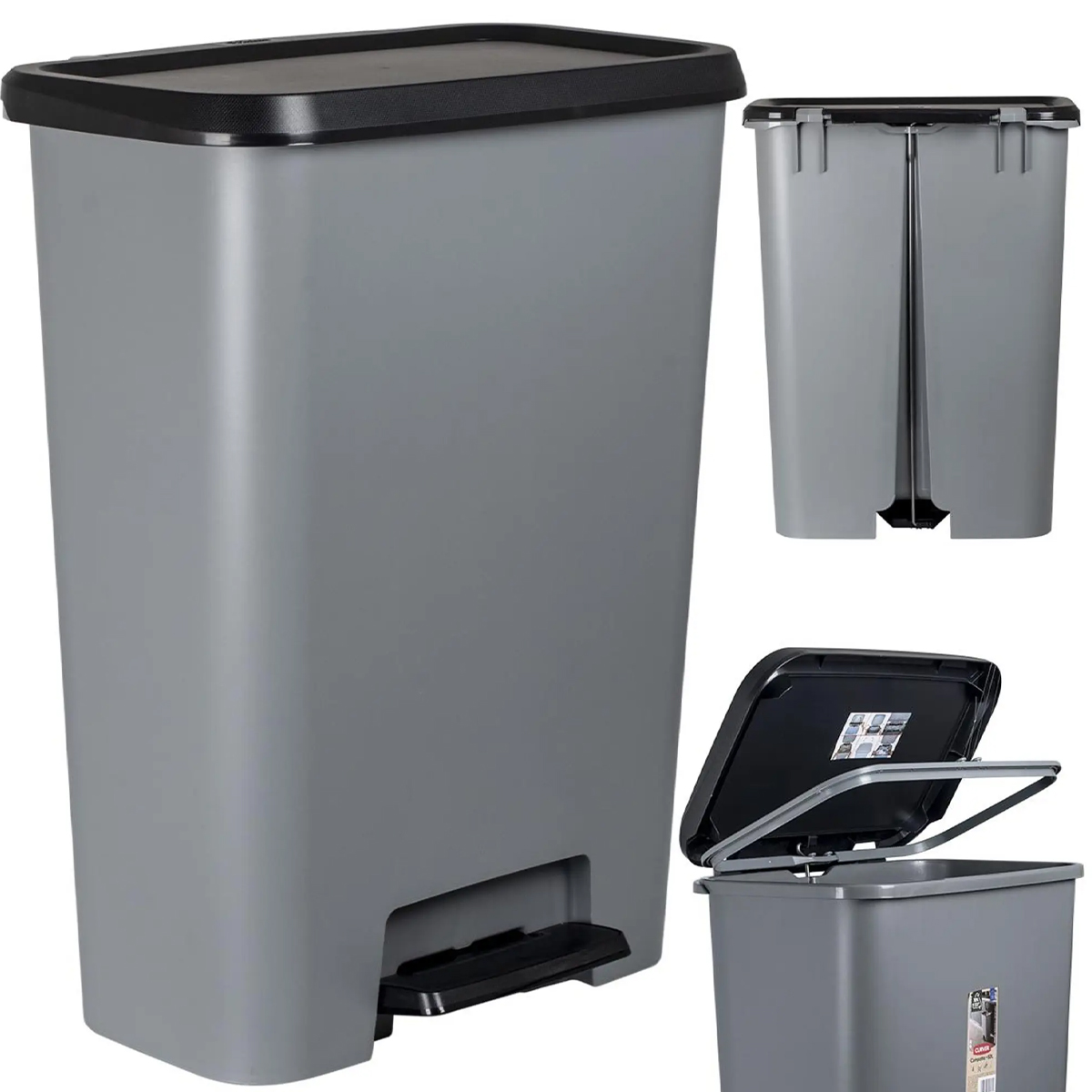 Контейнер для мусора Curver Compatta с педалью 50 л тёмно-серый 249810