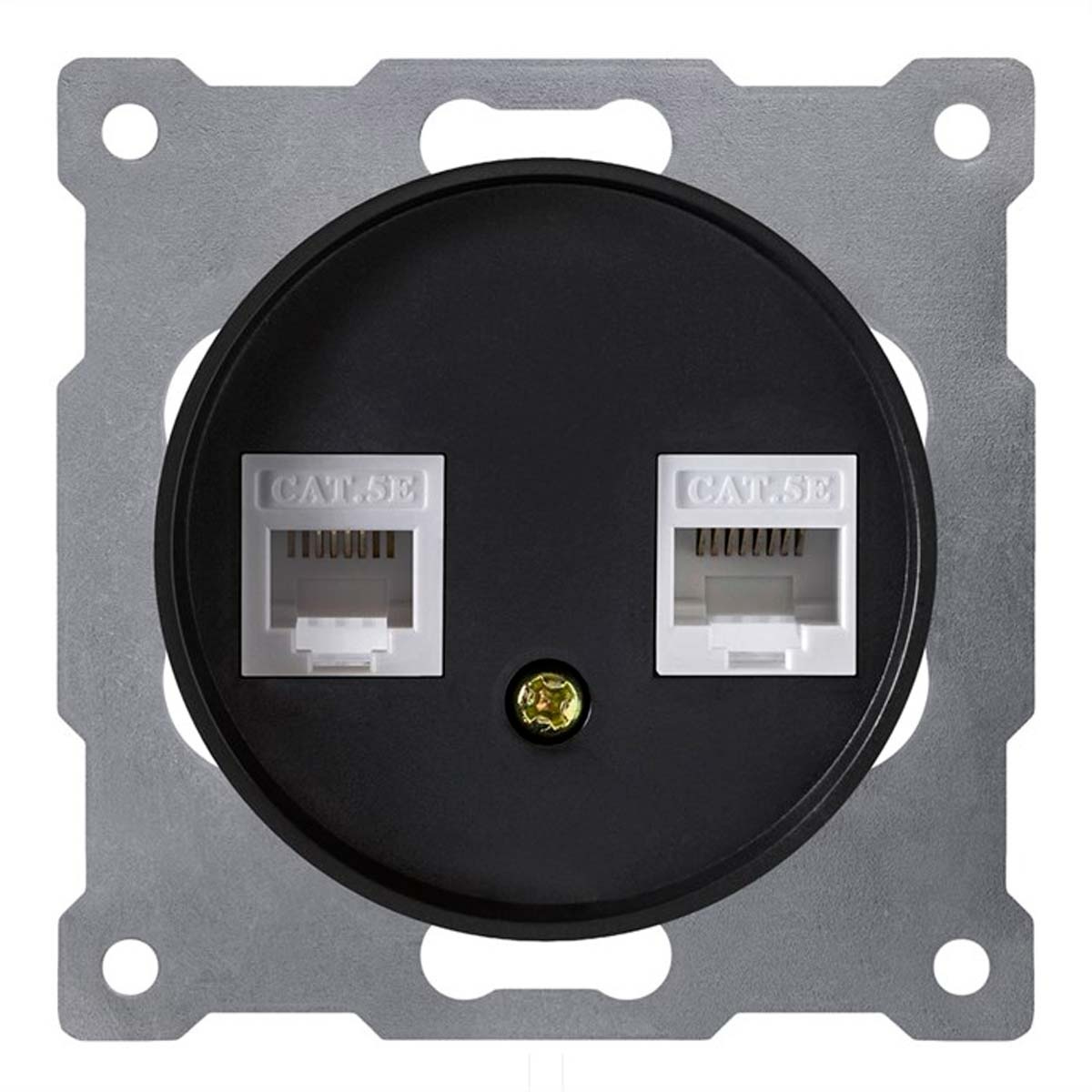 Розетка двойная компьютерная RJ45 кат.5e, цвет чёрный (серия Florence)