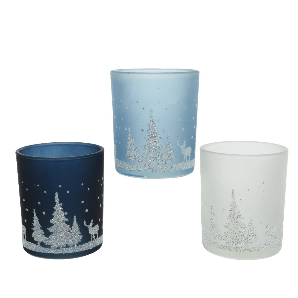 Подсвечник Новогодний лес стекло 7х8,3 см 3 вида в ассорт. 646544 Kmg
