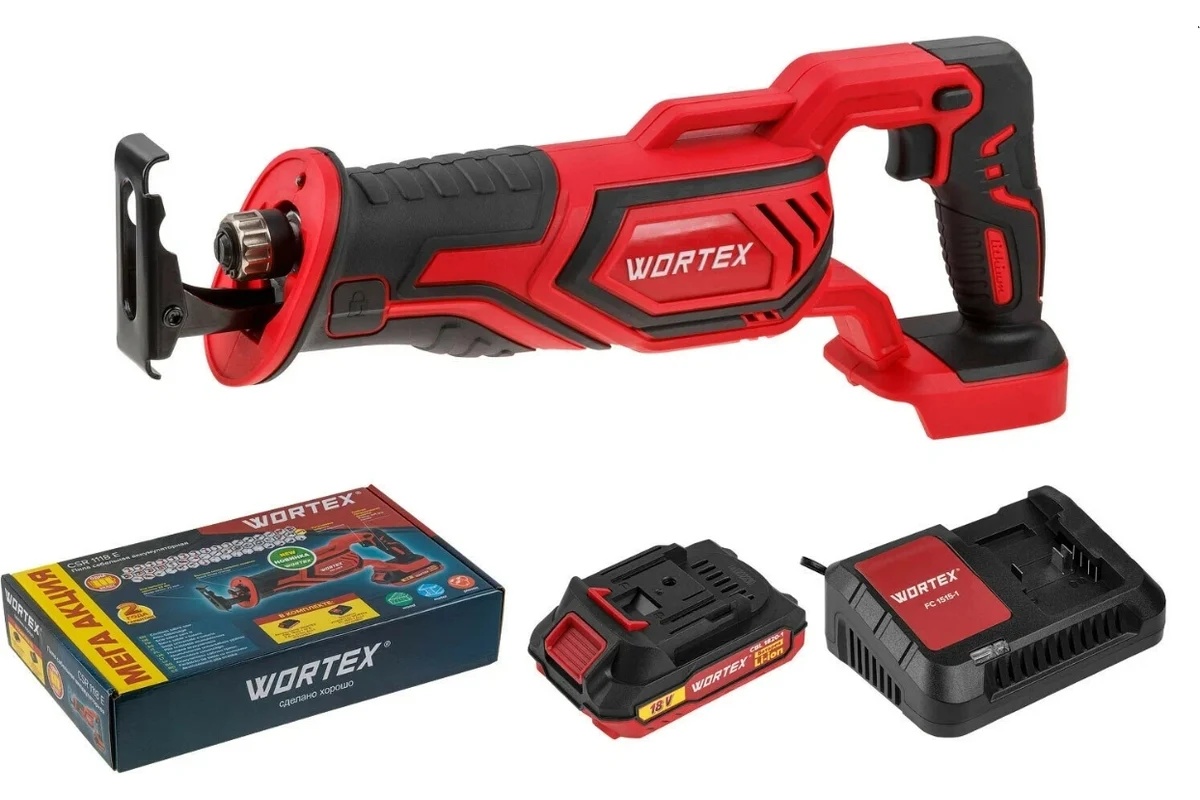 Пила сабельная аккумуляторная WORTEX CSR 1118 E в кор. ALL1 МЕГА АКЦИЯ 18В, 1 акк., 2 Ач, дер. 115 м