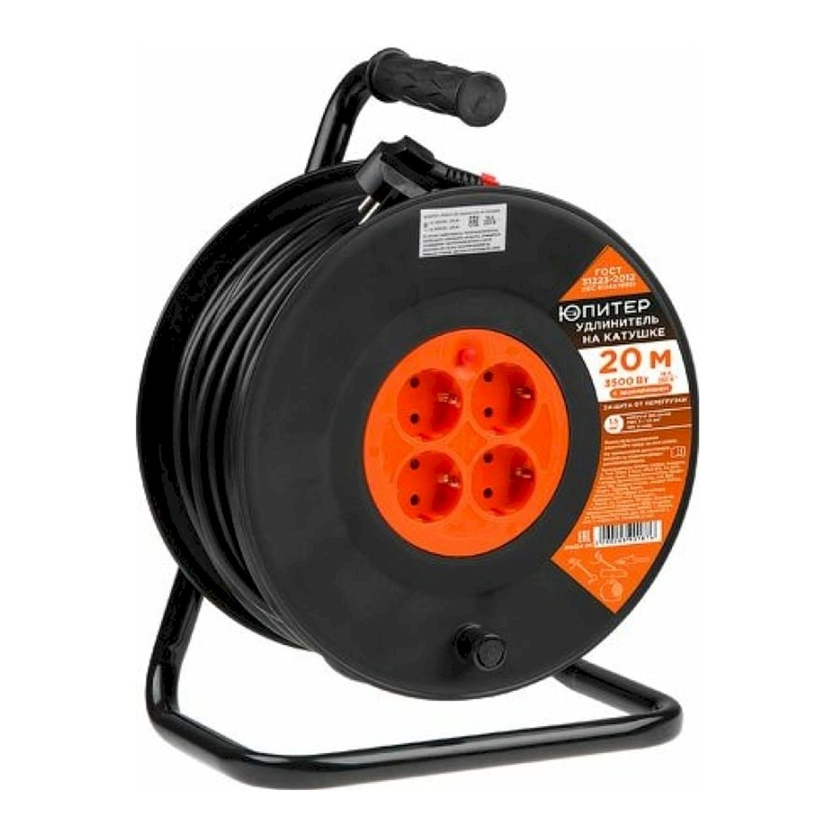 Удлинитель на катушке 20м (4 роз., 3,5кВт, с/з, ПВС 3х1,5) Юпитер, арт.JP8404-04
