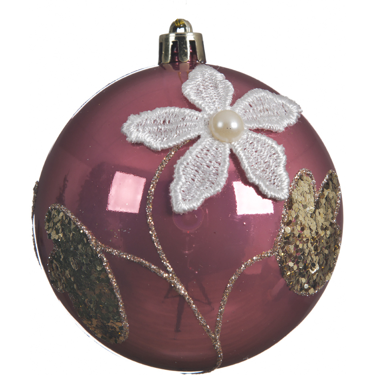 Шар елочный 8 см с цветочным декором розовый 020326 Kmg