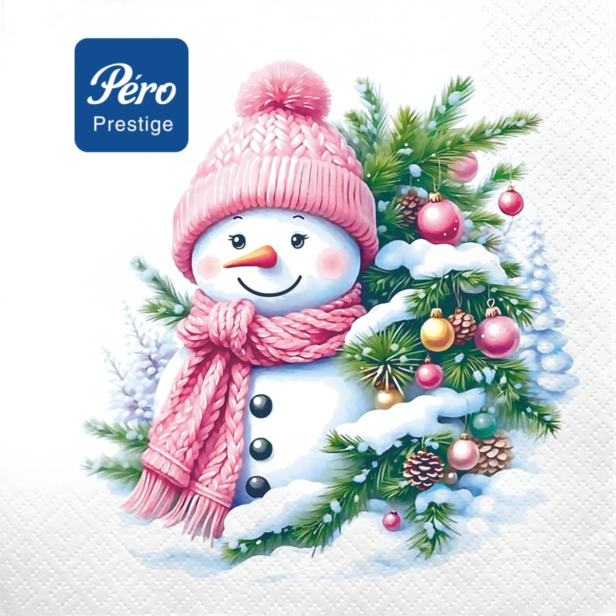 Салфетки бумажные Pero Prestige 33х33 см Милый снеговик 3сл 20л