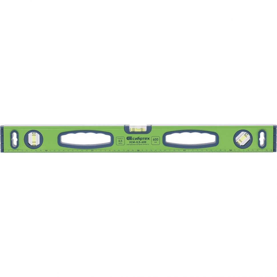 Уровень алюминиевый УСМ-0,5-600, фрезерованный, 3 глазка, магнитный, рукоятки, 600 мм// СИБРТЕХ