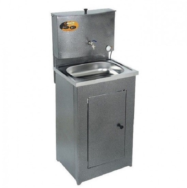 Умывальник дачный ЛЮКС, с подогревом, нержавеющая мойка, цвет серебро