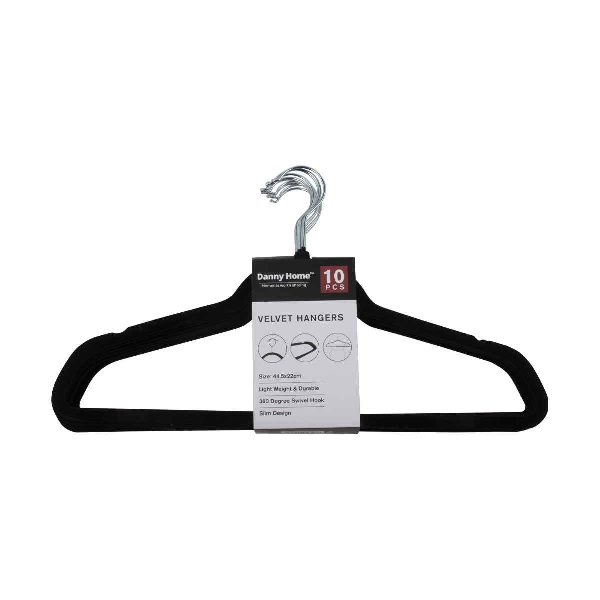 Набор вешалок для одежды DH 10 шт пластик черный вельвет 44,5х22х0,5см VH022B-10