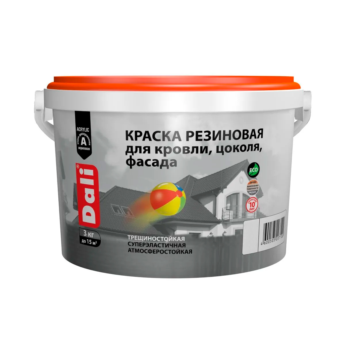 Краска резиновая (Рогнеда) Dali для кровли, цоколя,фасада, коричневый - 3 кг Краска резиновая (Рогнеда) Dali для кровли, цоколя,фасада, коричневый - 3 кг