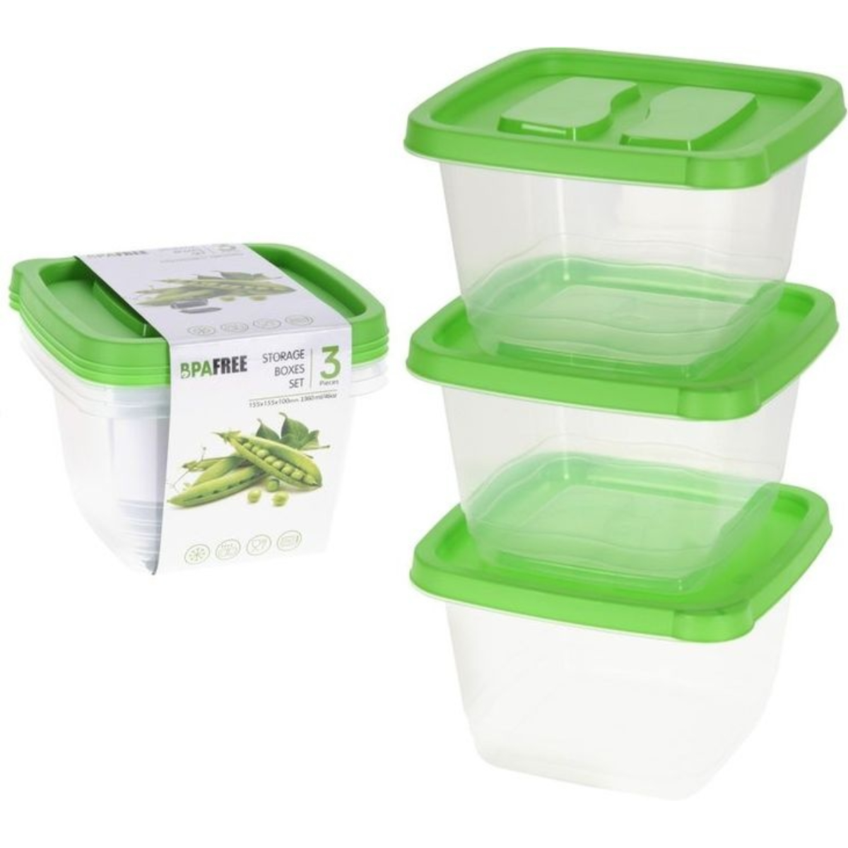 Набор контейнеров для хранения продуктов 1360 мл 3 шт квадратные 24000810 К