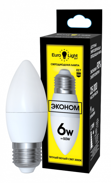 Лампа светодиодная ELEC-508-C37-6-3K-E27-FR