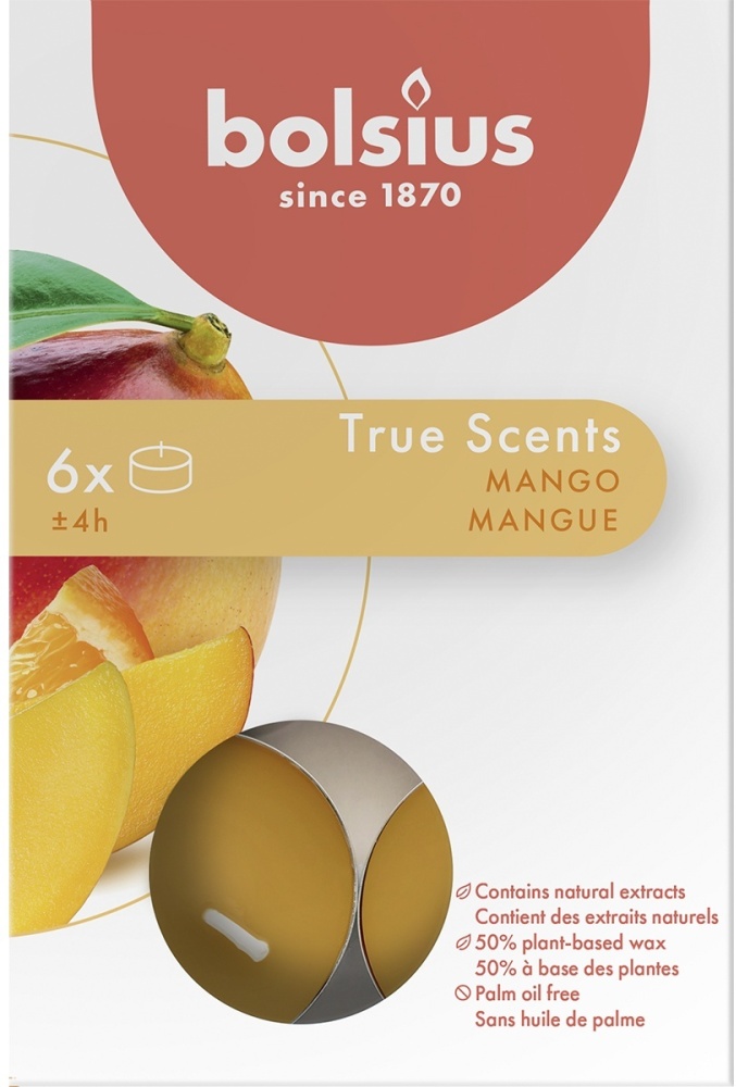 Набор чайных свечей Bolsius 6 шт 38 мм 4 ч.Манго