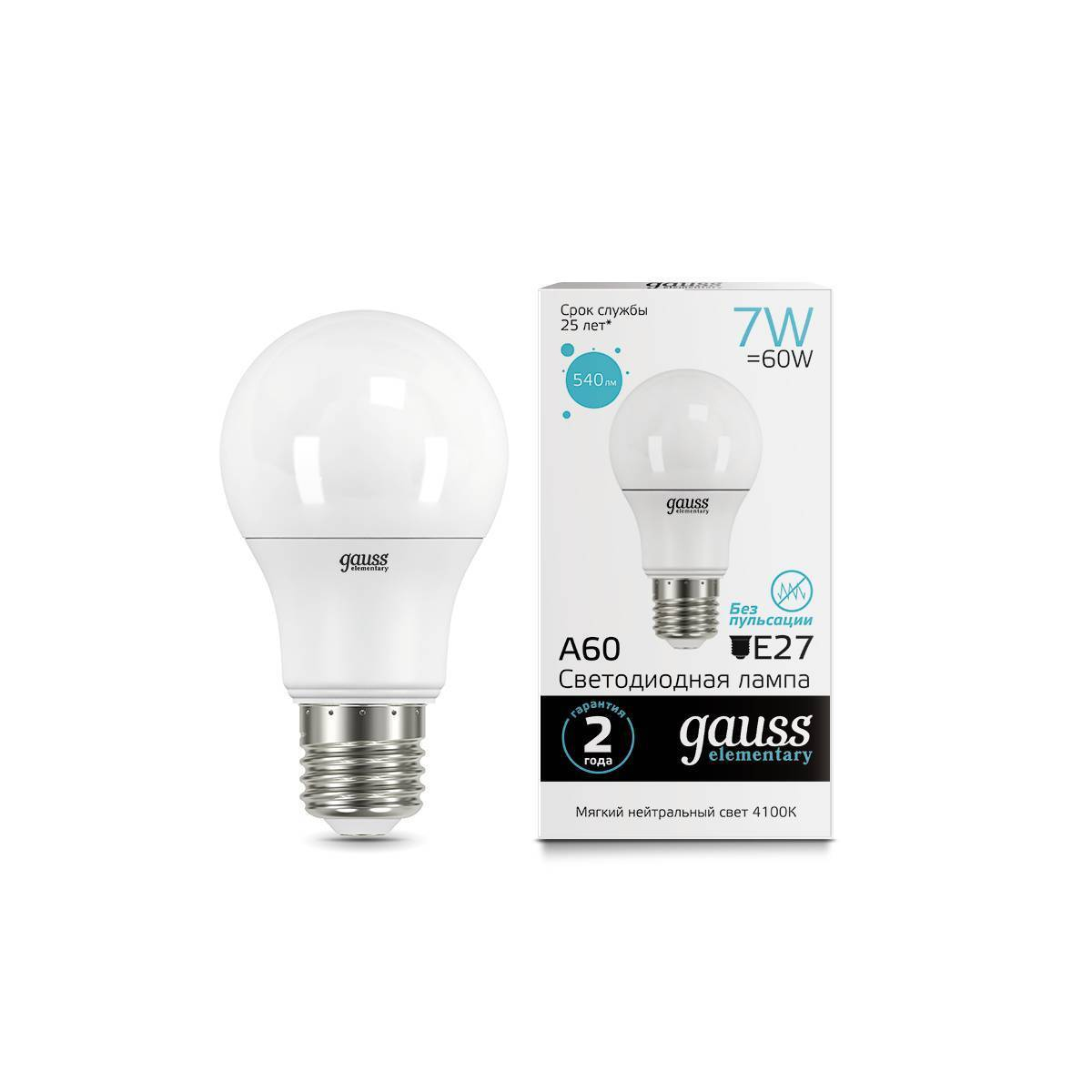 Лампа Gauss LED Elem A60 E27 7W 4100K