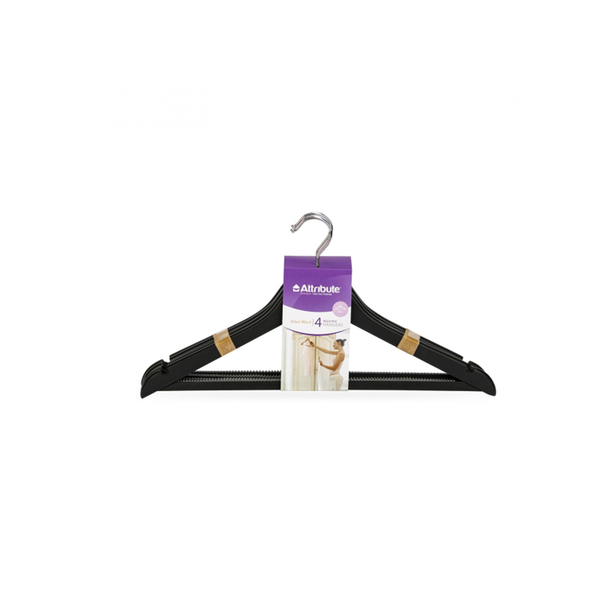 Набор вешалок универсальных Attribute SILUET BLACK 44см 4шт AHP244